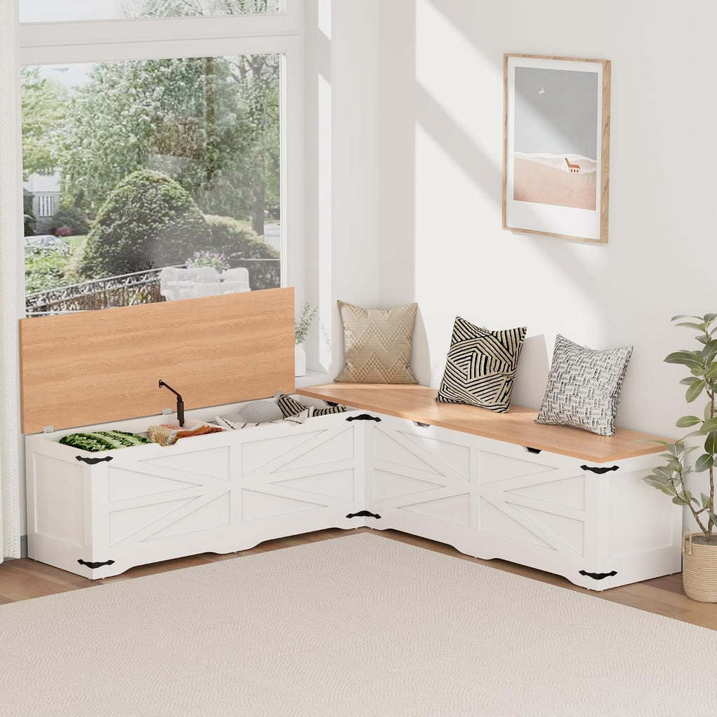 Farmhouse L Shaped Storage Corner Bench