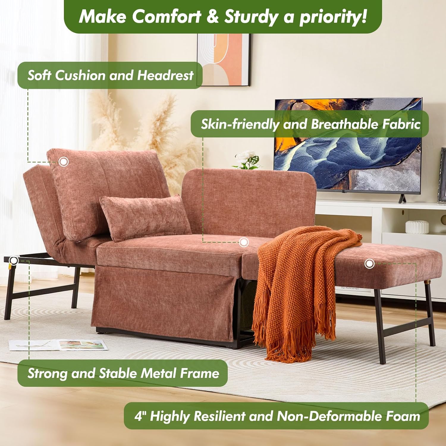 5-in-1 Linen Convertible Sofa Bed