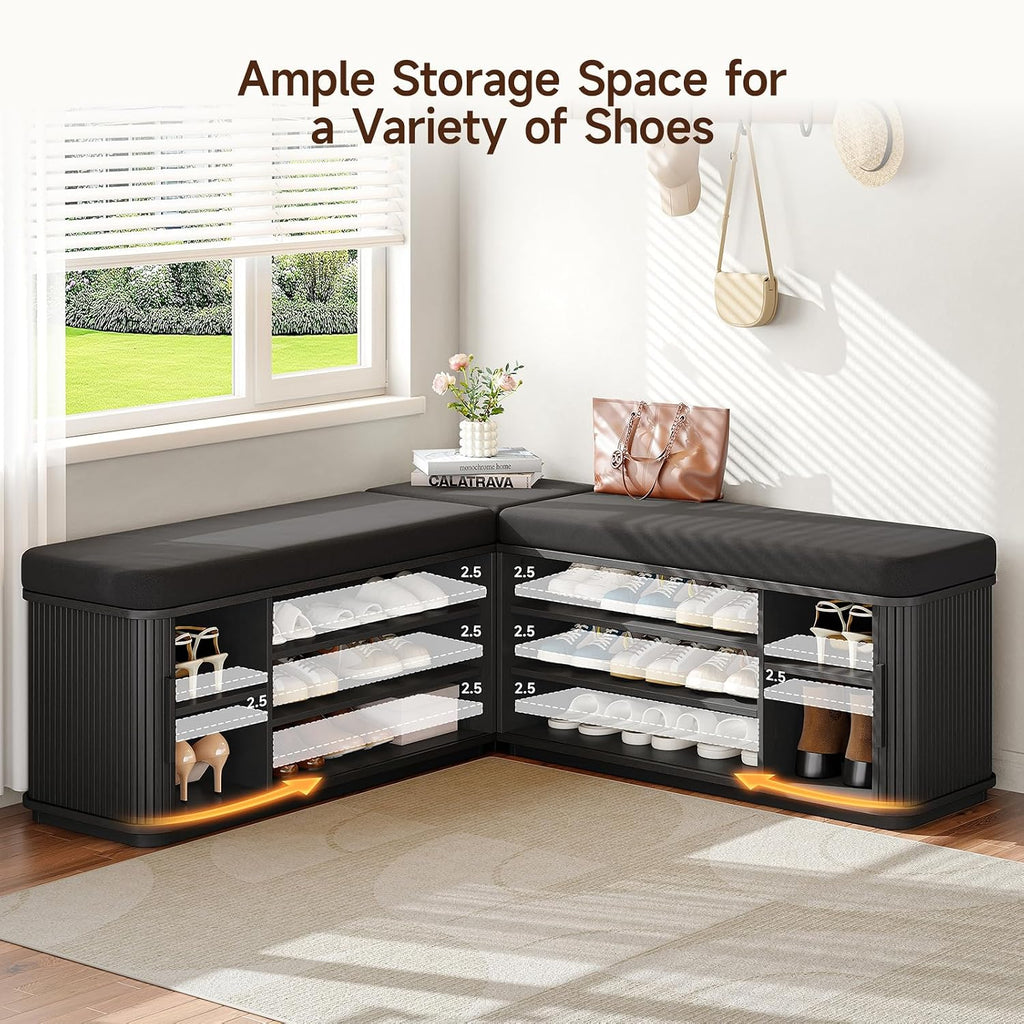 Black L Shaped Storage Nook Bench With Cushion