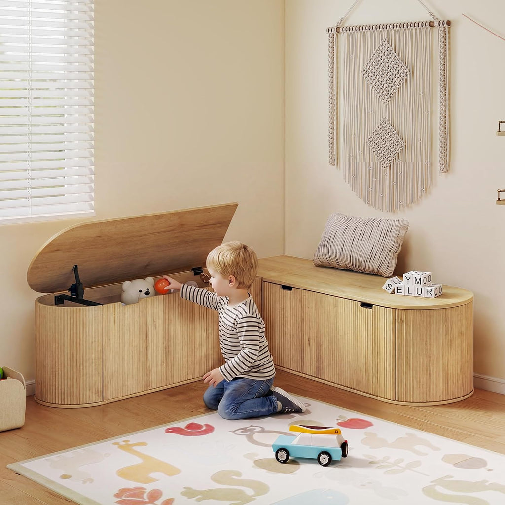Natural Fluted L Shaped Storage Breakfast Nook Bench