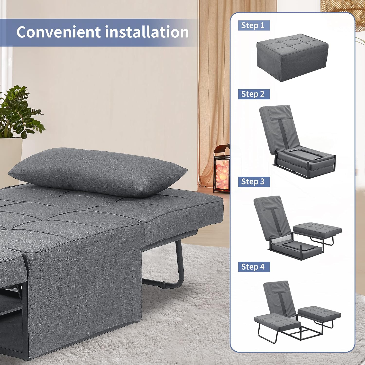 4-in-1 Convertible Sofa Bed Ottoman