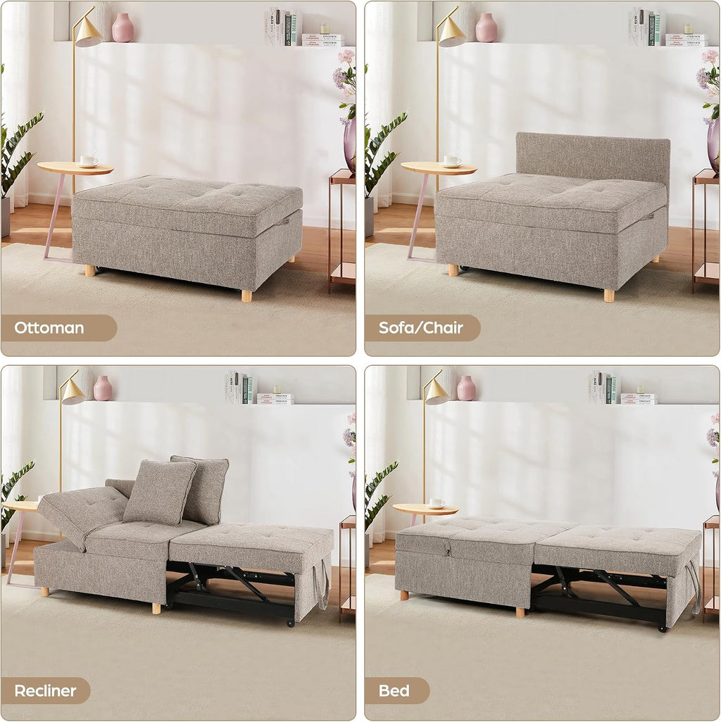 Brown Grey Linen 4-in-1 Convertible Sofa