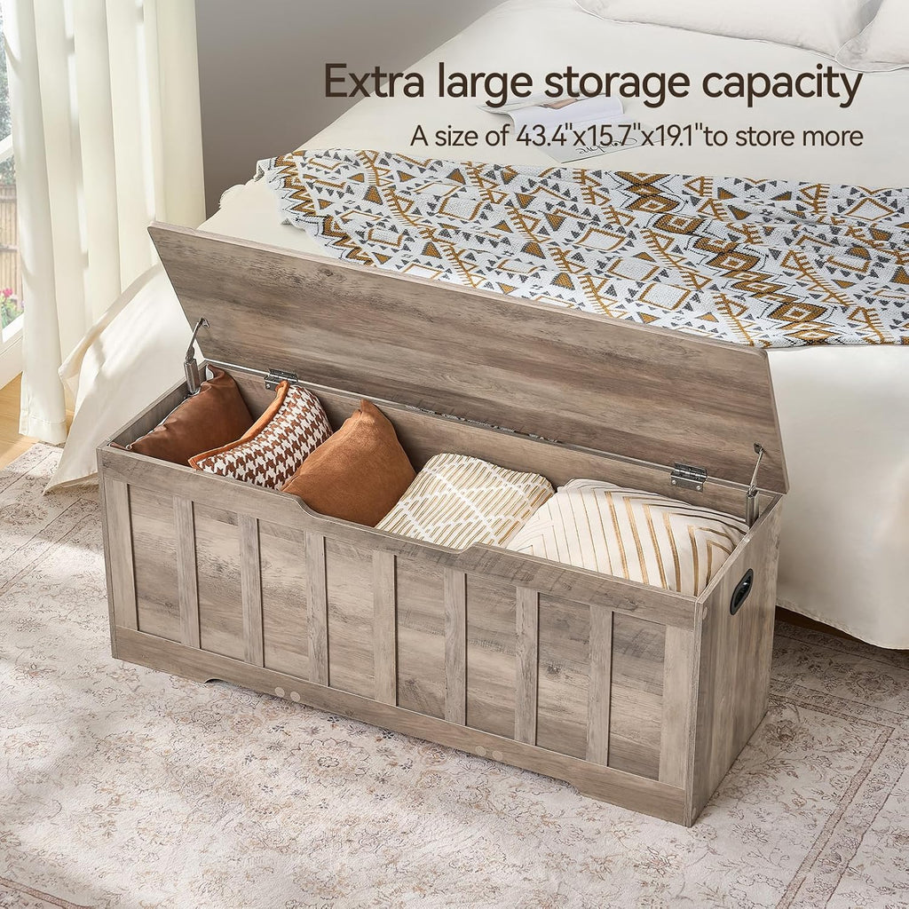 Greige Large Wooden Storage Chest Bench