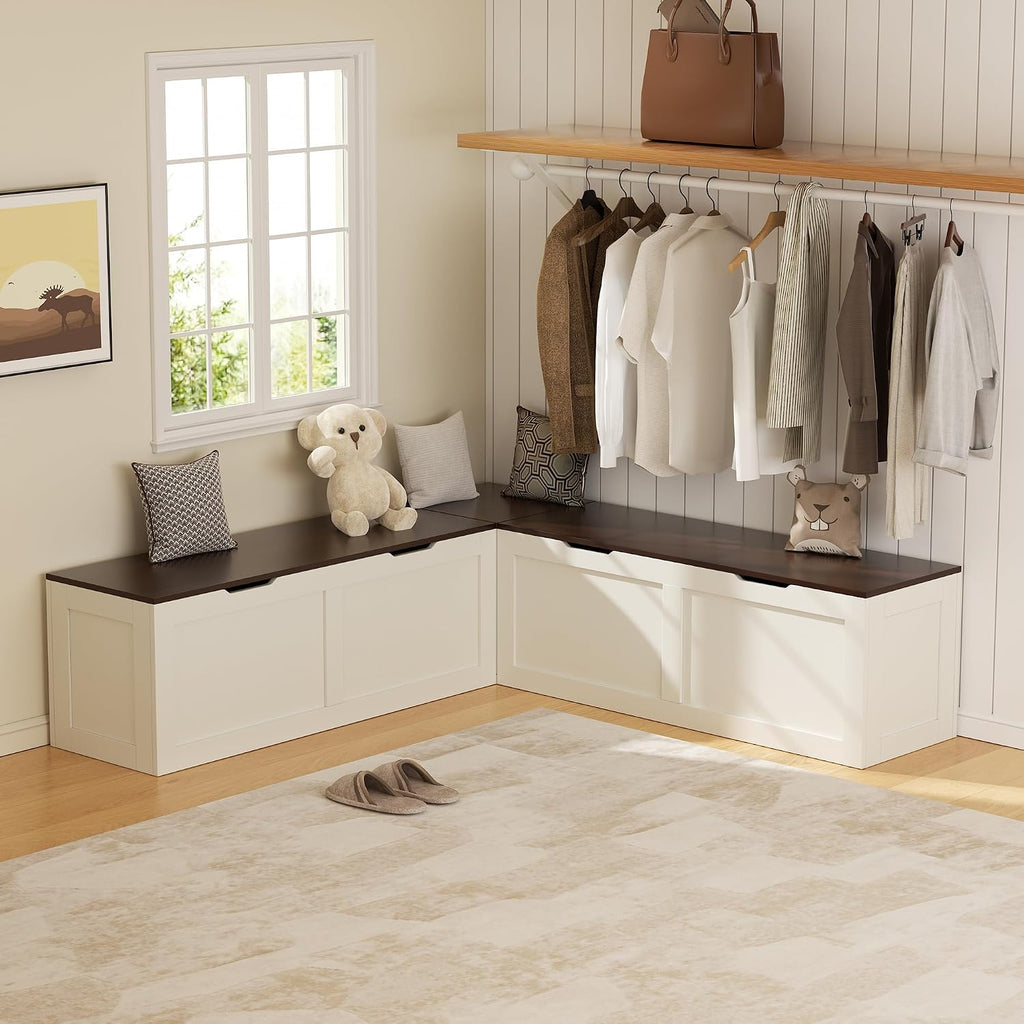 Walnut White L Shaped Storage Breakfast Nook Bench