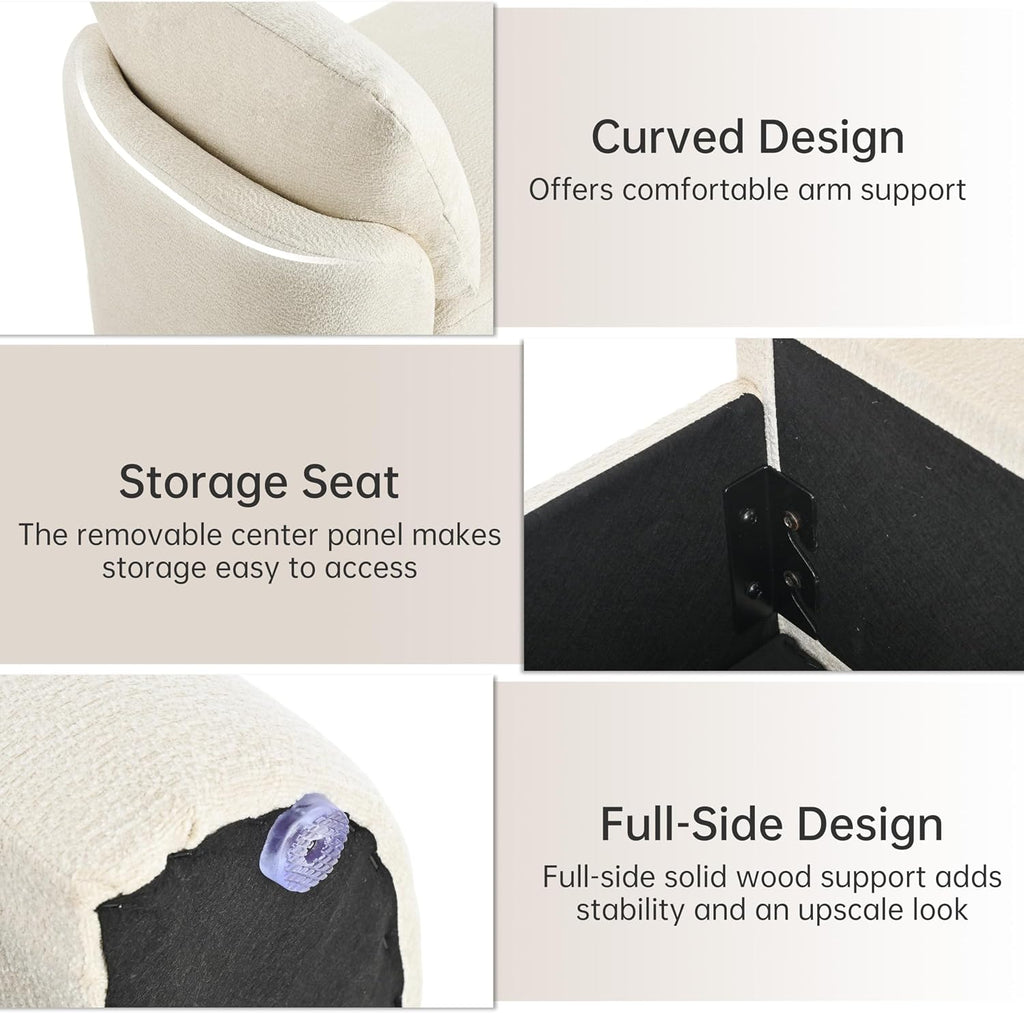 Beige Upholstered Storage Ottoman Bench With Pillows