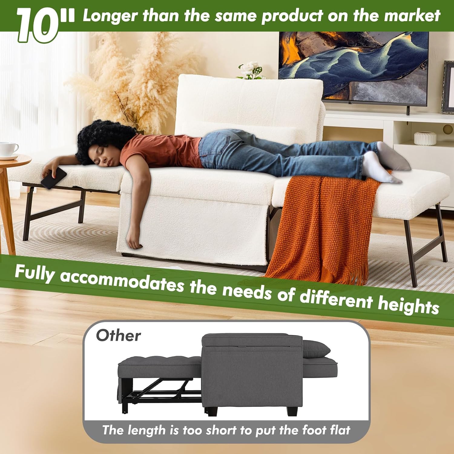 White Linen 5-in-1 Convertible Sofa Bed