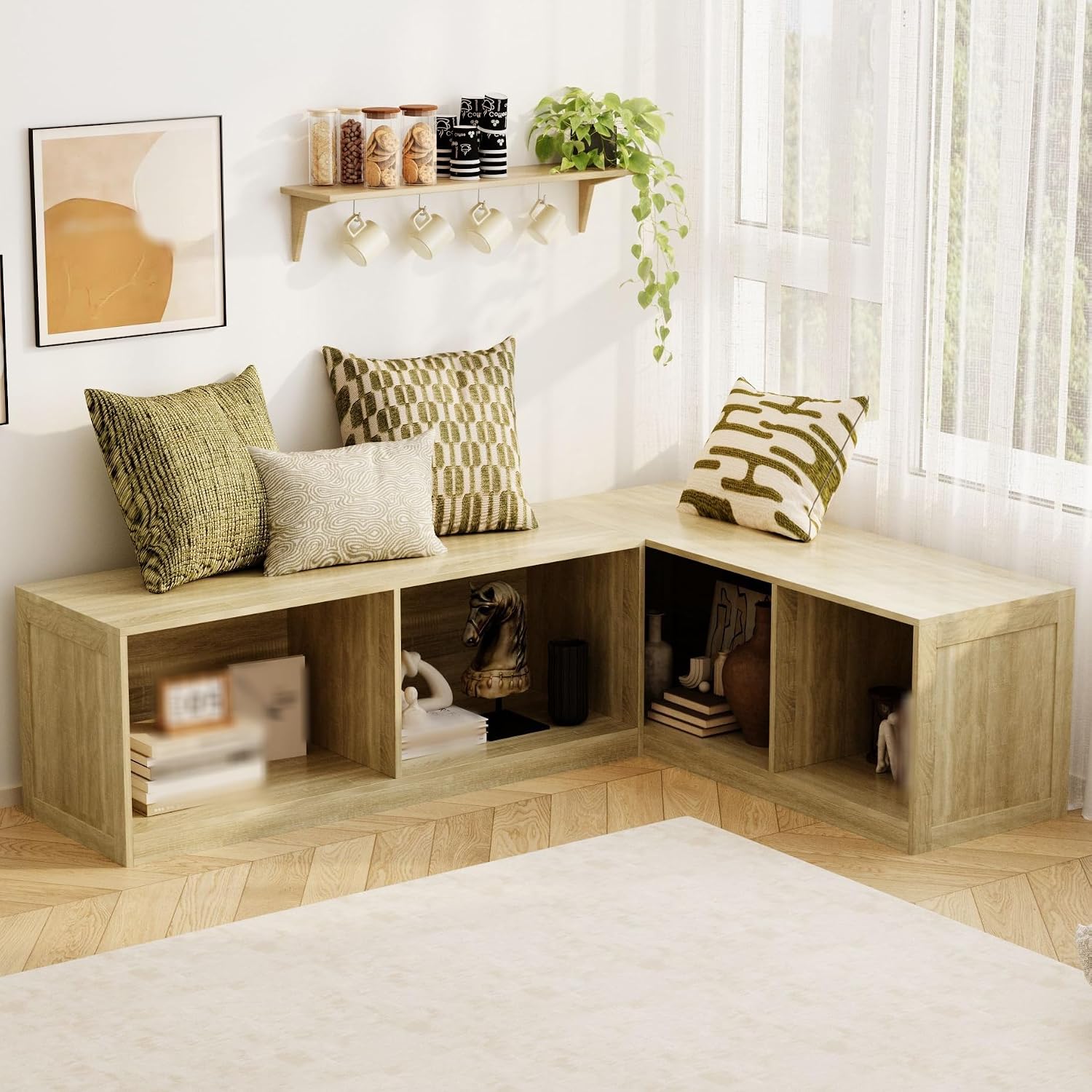 Oak L Shaped Storage Banquette Bench No Cushion