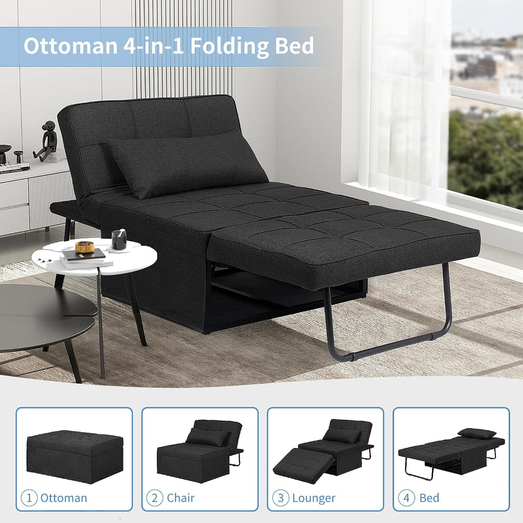 Black 4-in-1 Foldable Sofa Bed Ottoman
