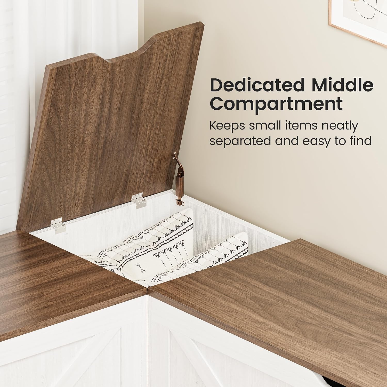 Walnut White L Shaped Storage Breakfast Nook Bench
