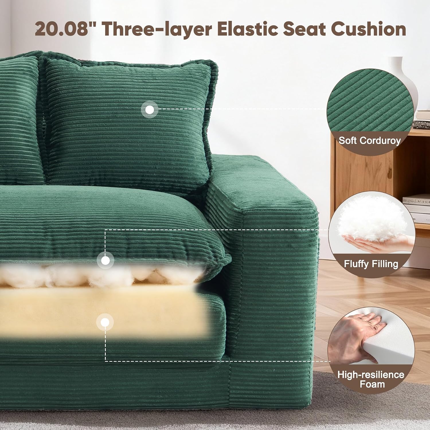 Green Corduroy 3-in-1 Sofa Bed Ottoman