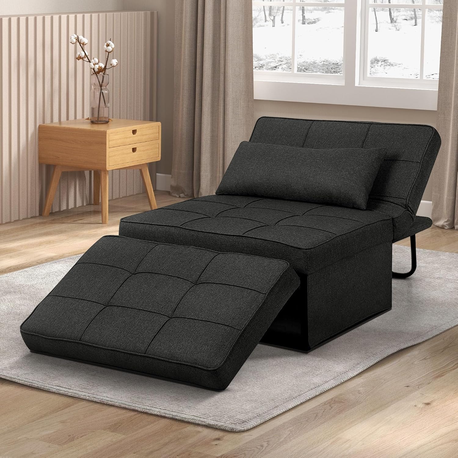 Black 4-in-1 Foldable Sofa Bed Ottoman