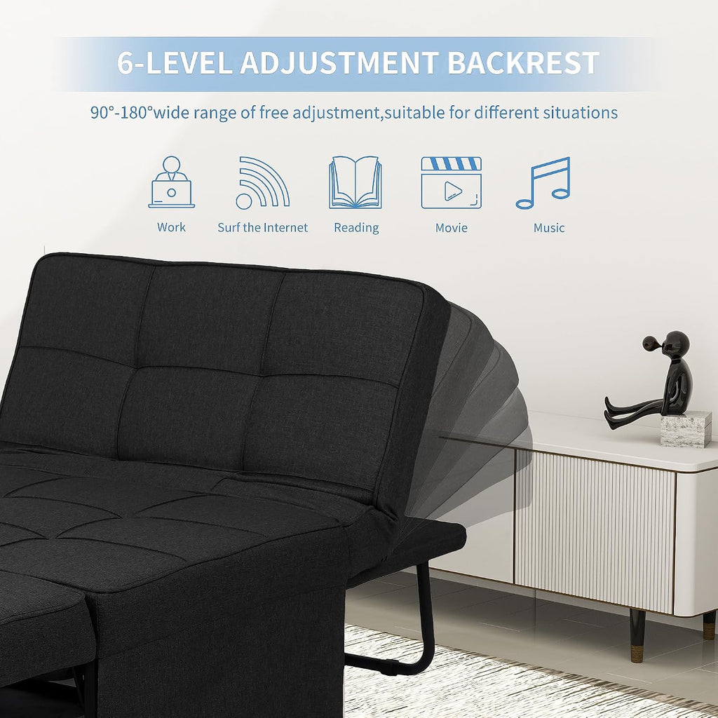 Black 4-in-1 Foldable Sofa Bed Ottoman
