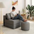 Gray Corduroy 3-in-1 Sofa Bed Ottoman