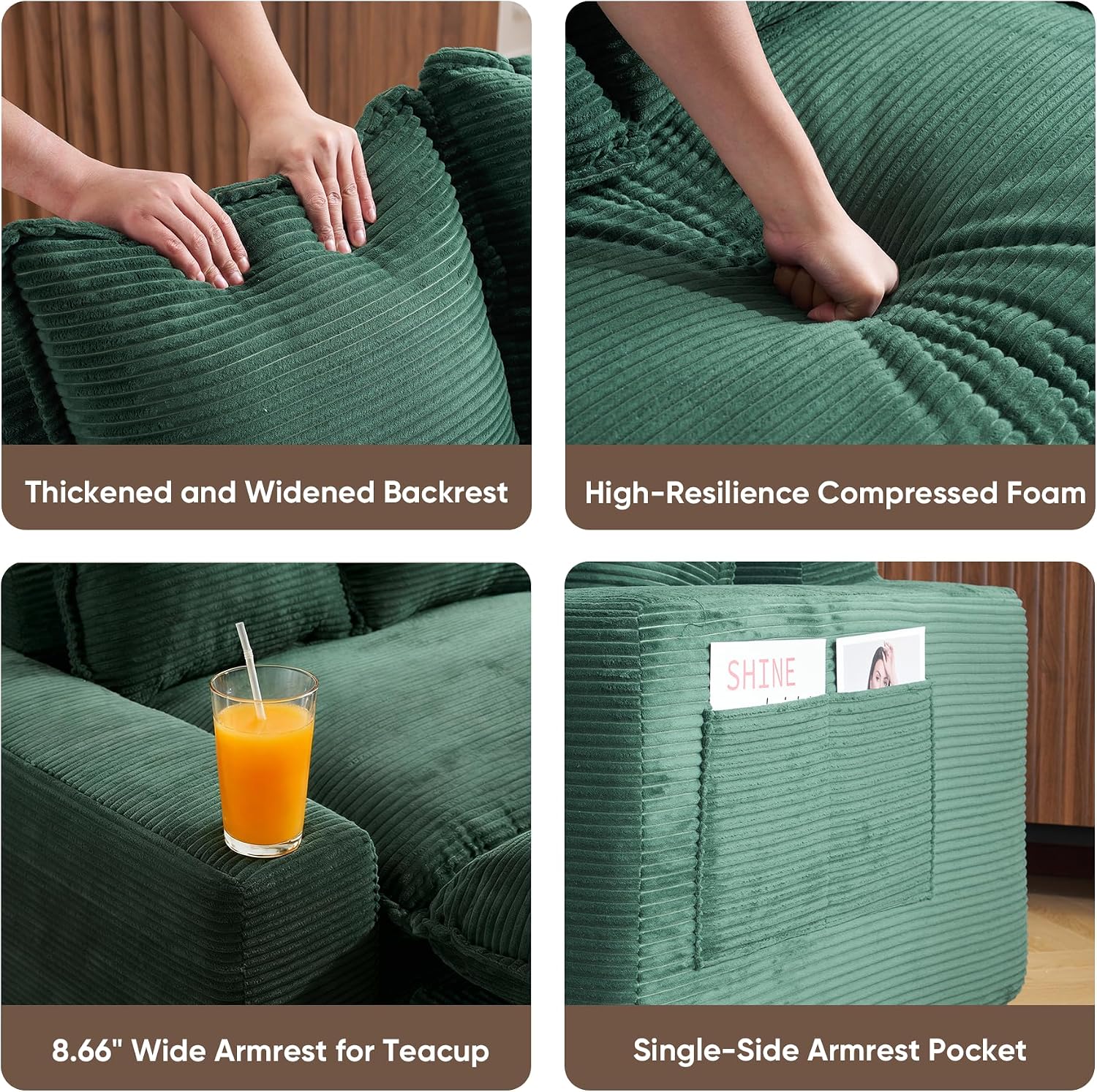 Green Corduroy 3-in-1 Sofa Bed Ottoman