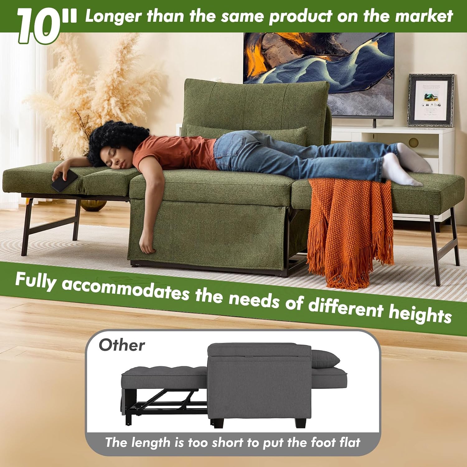 Deep Green 5-in-1 Linen Sofa Bed