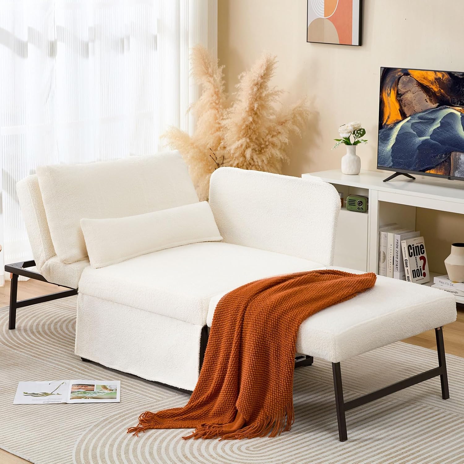 White Linen 5-in-1 Convertible Sofa Bed