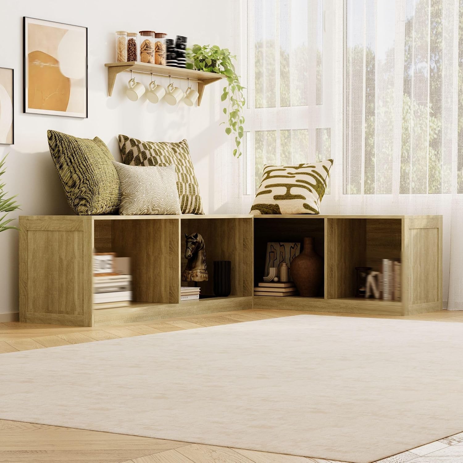Oak L Shaped Storage Banquette Bench No Cushion
