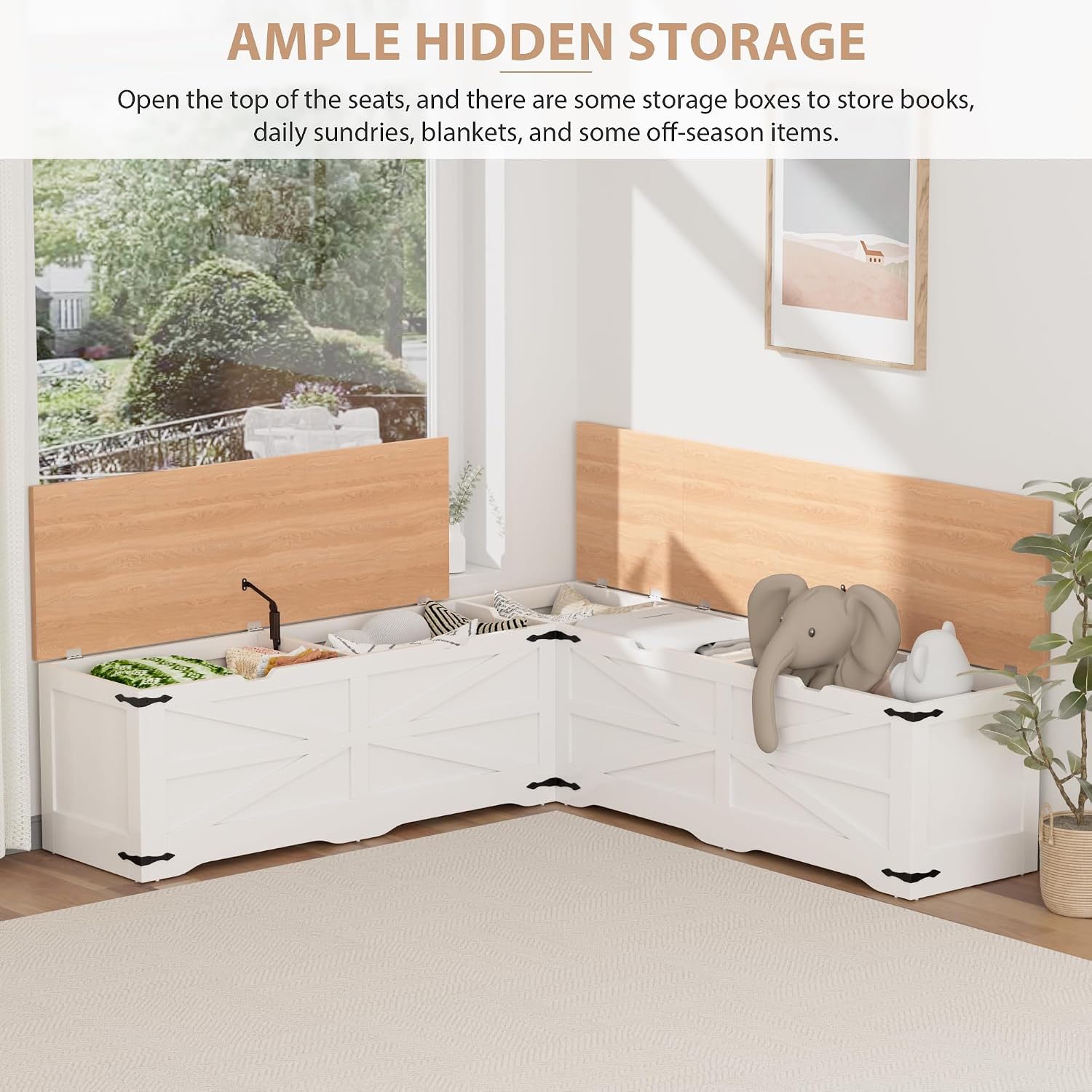 Farmhouse L Shaped Storage Corner Bench