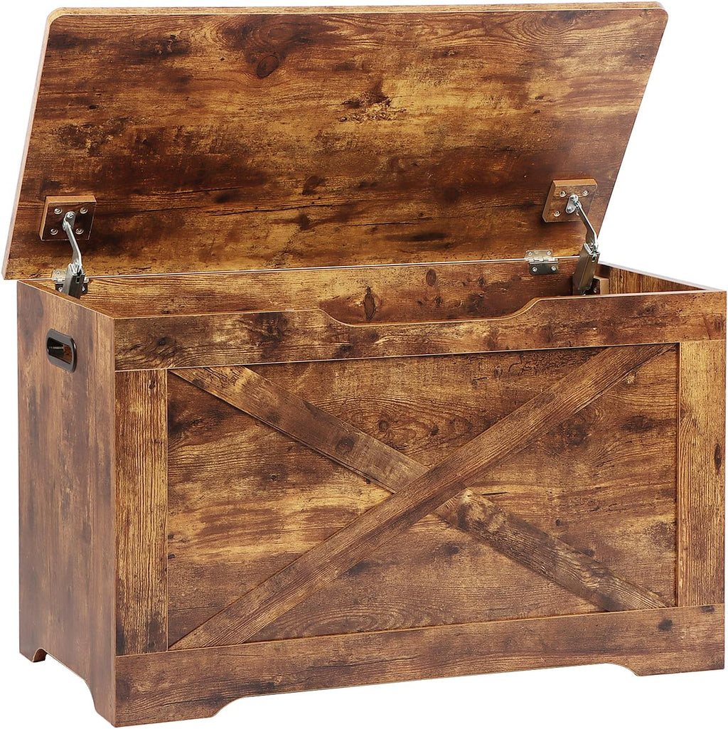 Rustic Brown Wooden Storage Chest Bench