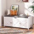 White Farmhouse Shoe Storage Bench With Cushion