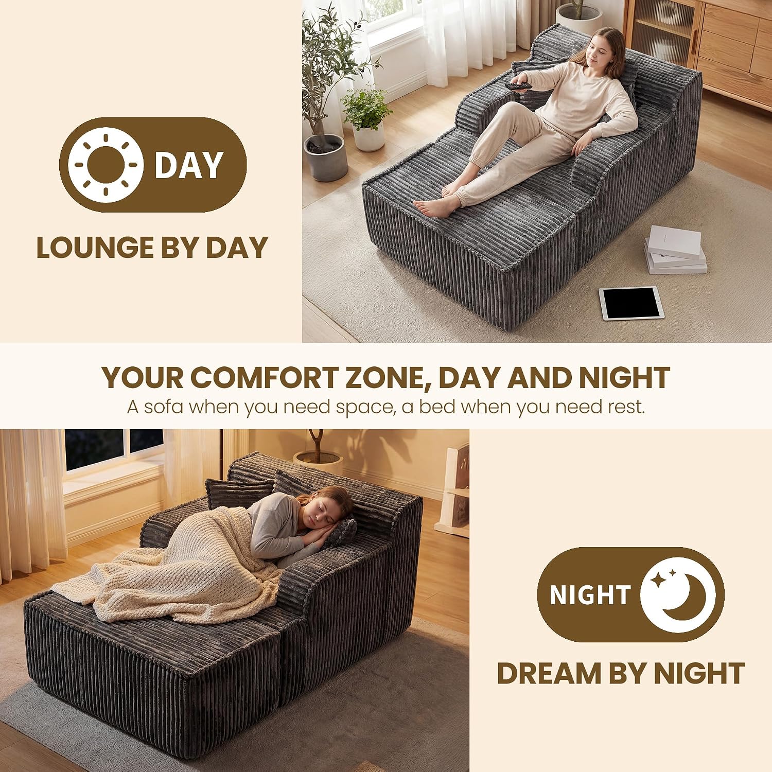 Grey Boneless Lounge Chair With Ottoman