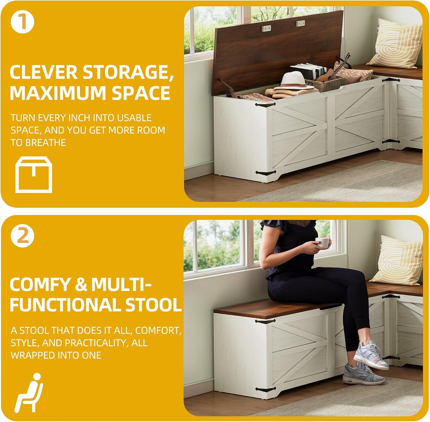 Wooden L Shaped Storage Nook Bench With Safety Hinges