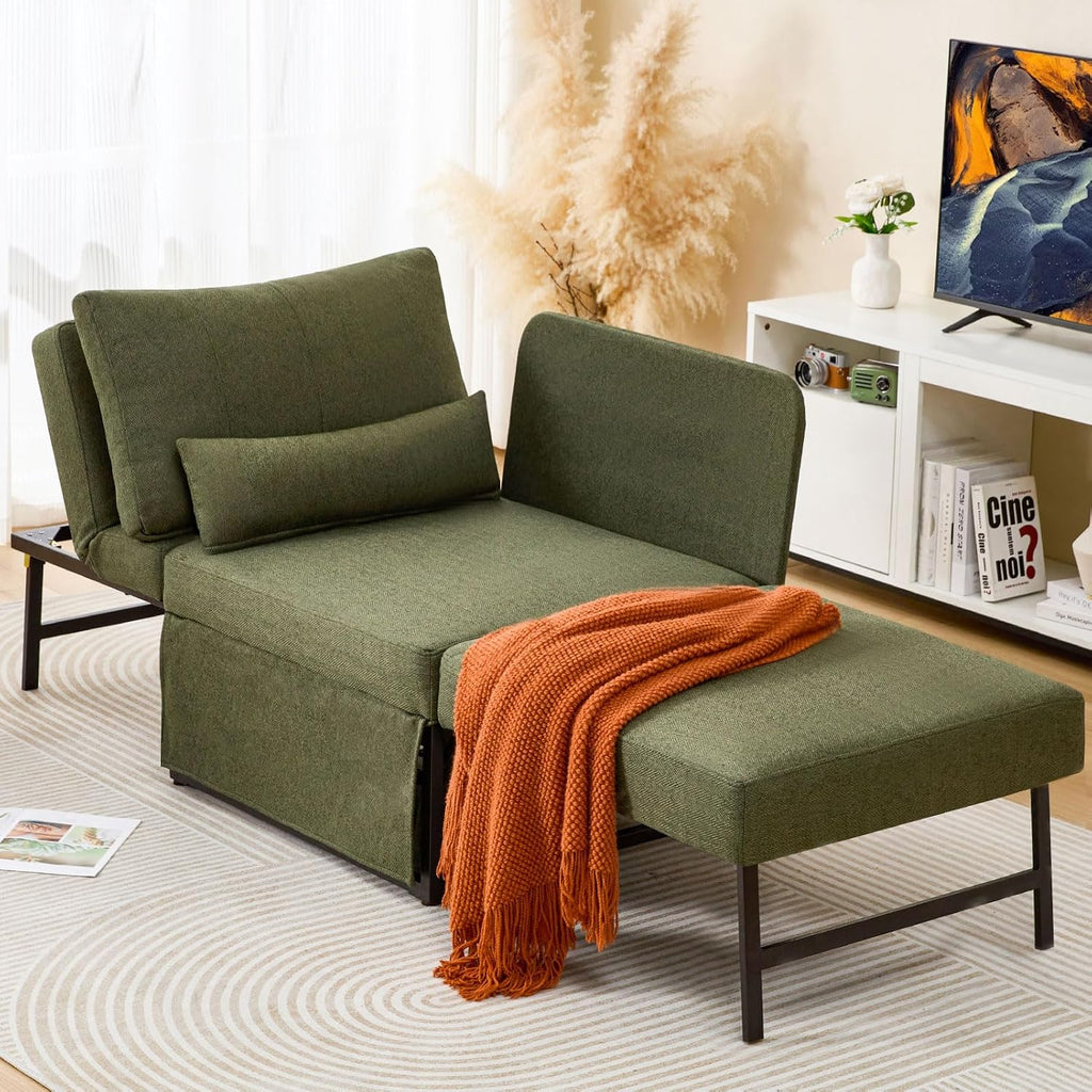 Deep Green 5-in-1 Linen Sofa Bed
