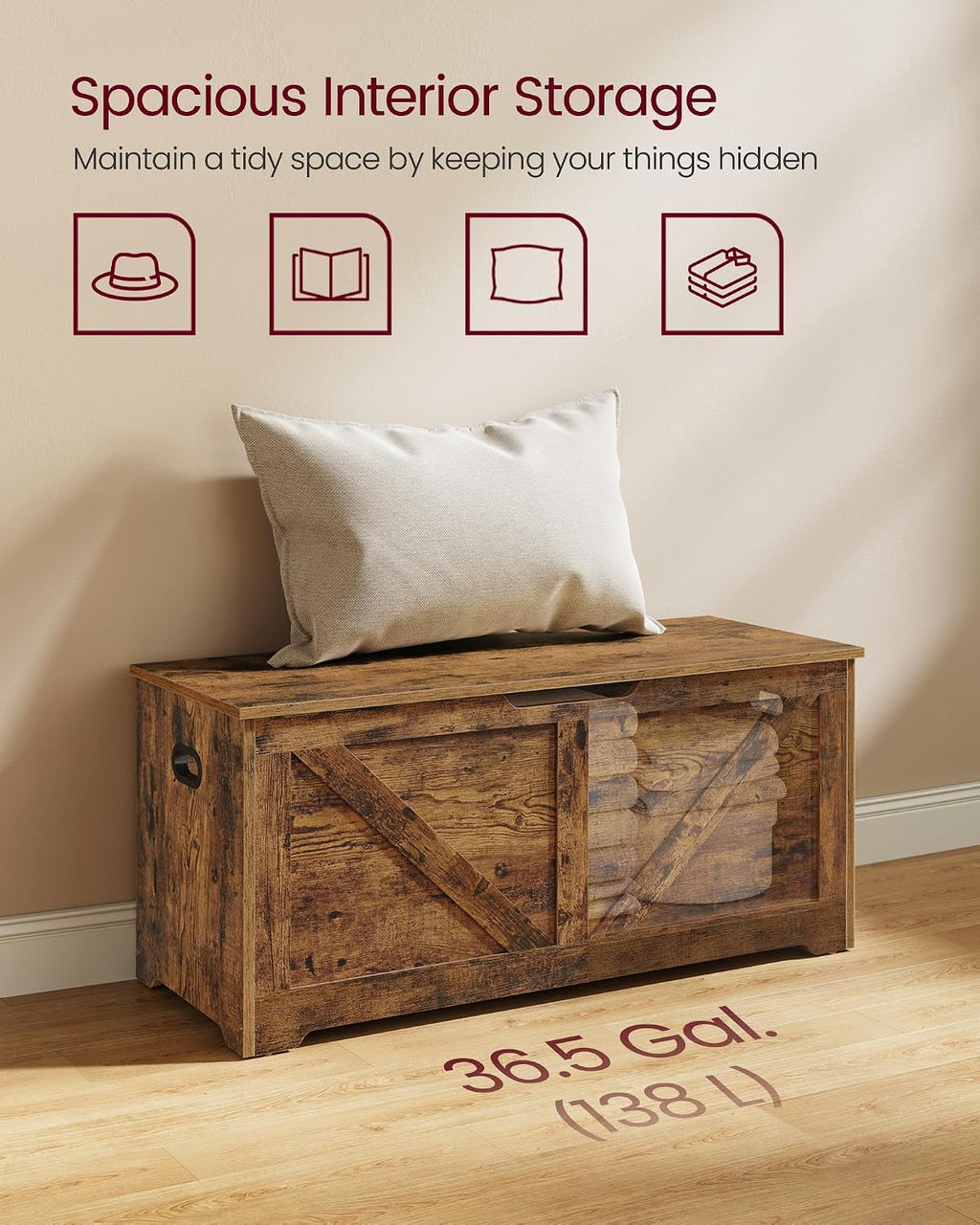 Rustic Brown Farmhouse Storage Chest Shoe Bench