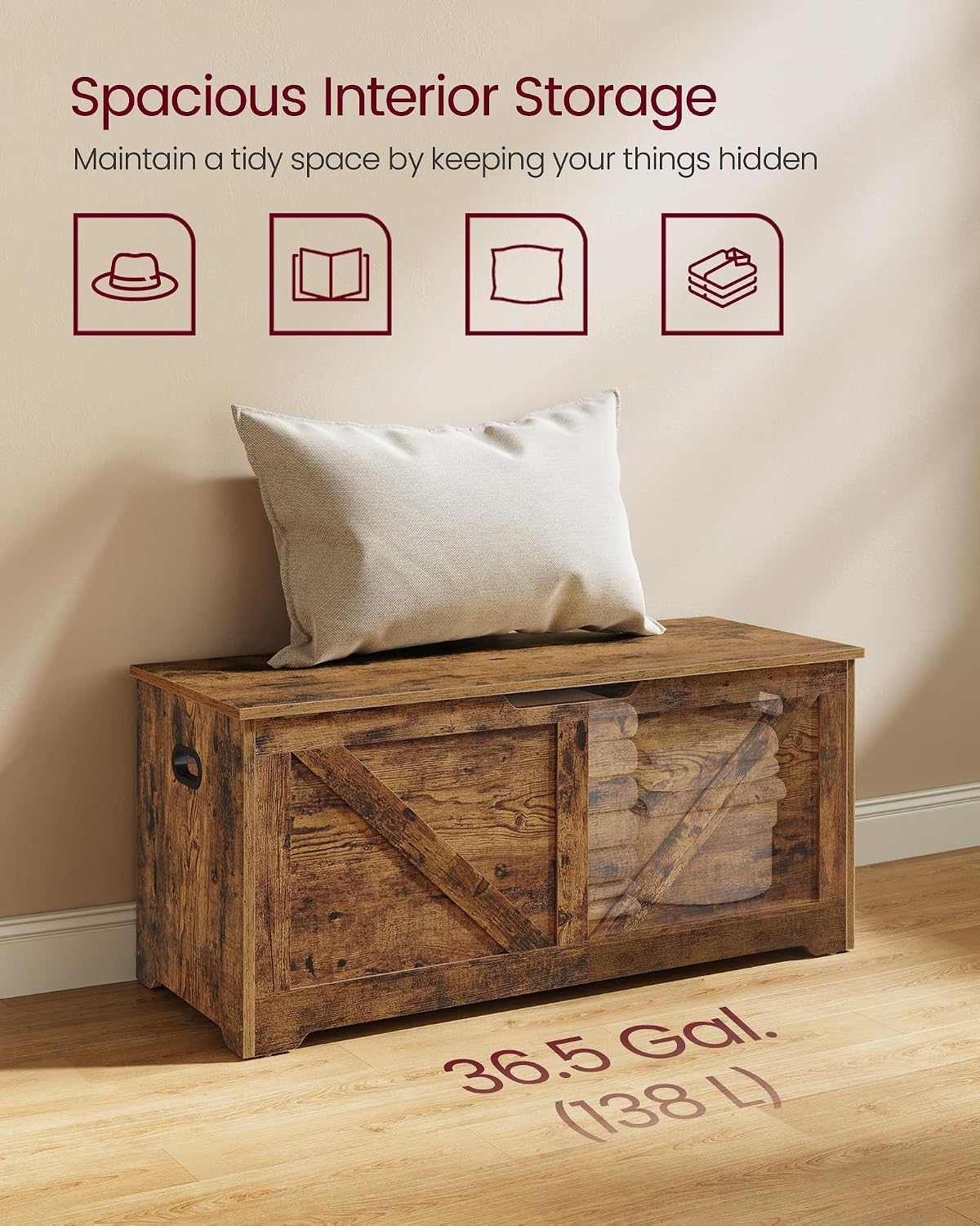 Rustic Brown Farmhouse Storage Chest Shoe Bench