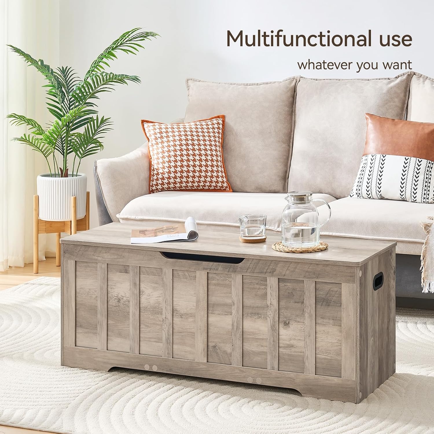 Greige Large Wooden Storage Chest Bench