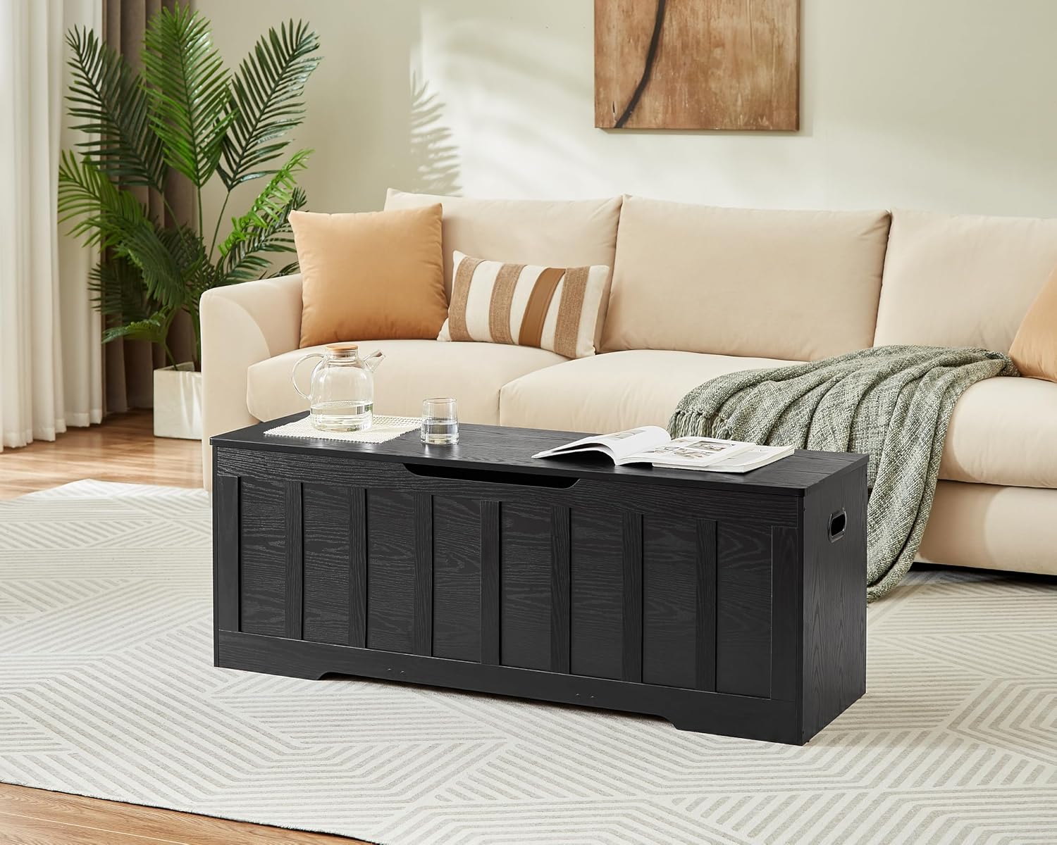 Black Extra Large Wooden Storage Chest Bench