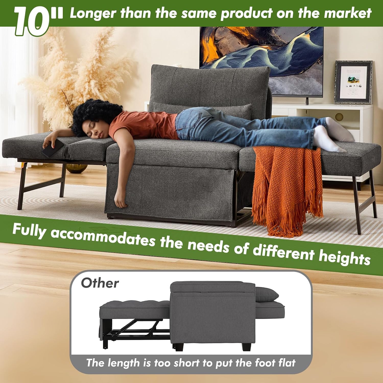 Dark Grey Linen 5-in-1 Sofa Bed