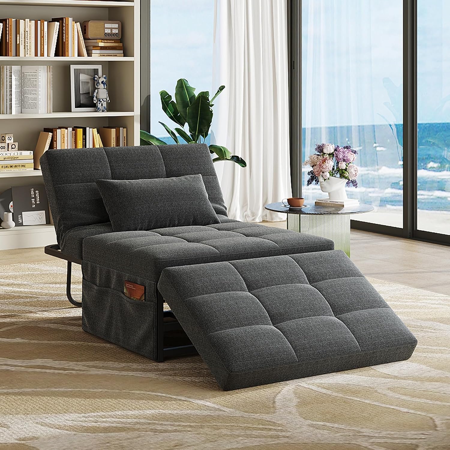 Dark Grey 4-in-1 Folding Ottoman Sofa Bed
