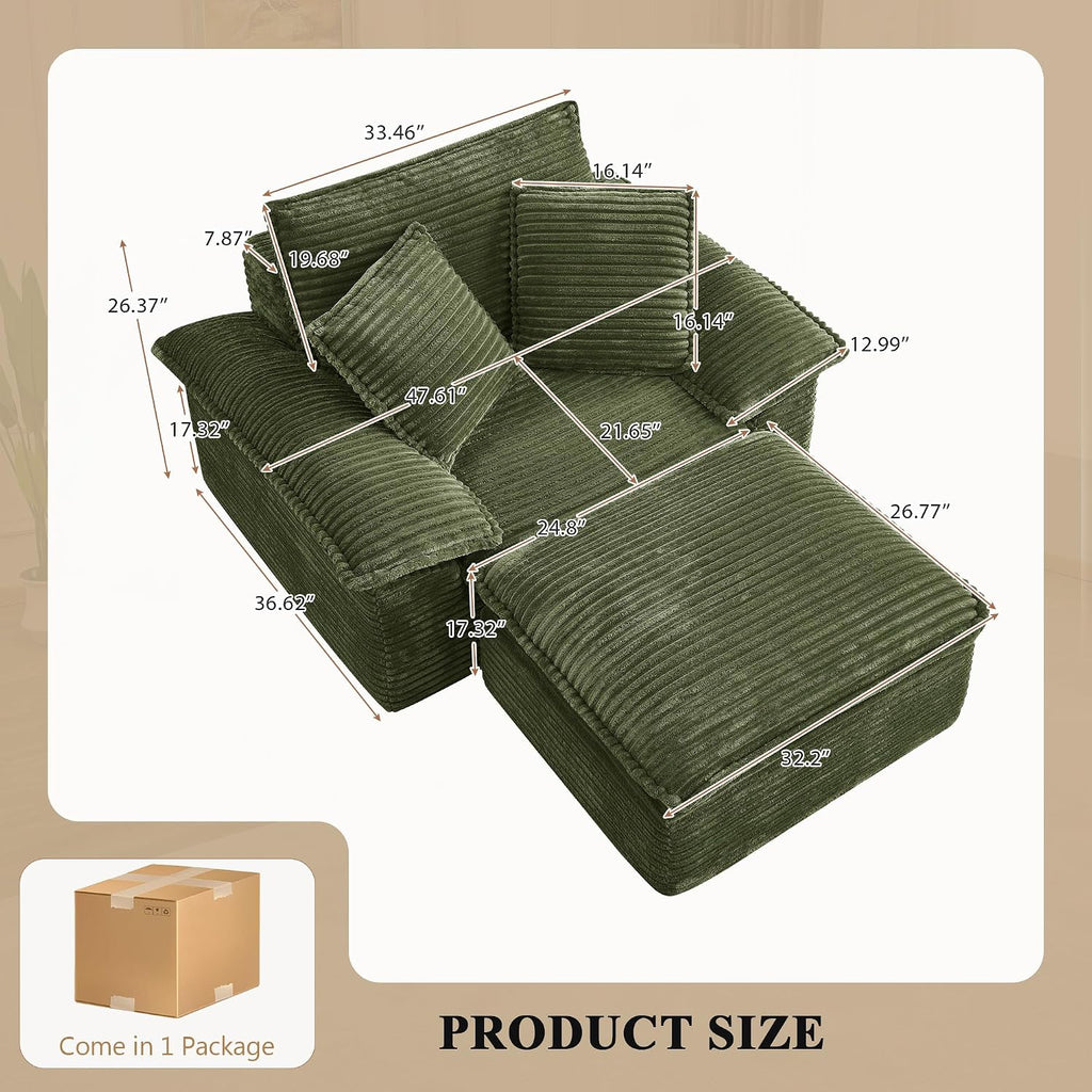 Corduroy Single Cloud Sofa With Ottoman