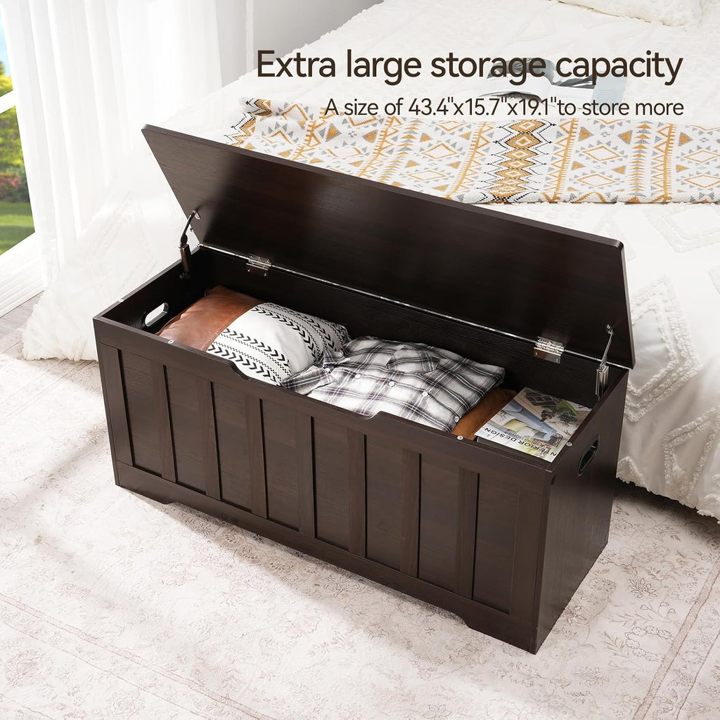 Espresso Wooden Storage Chest Shoe Bench