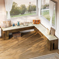 White Brown Farmhouse L Shaped Cushioned Nook Bench