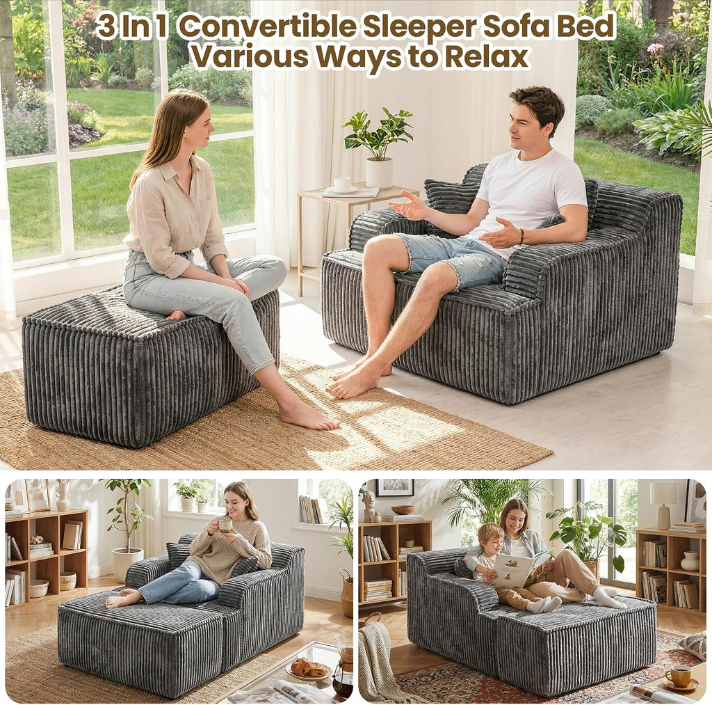 Grey Boneless Lounge Chair With Ottoman