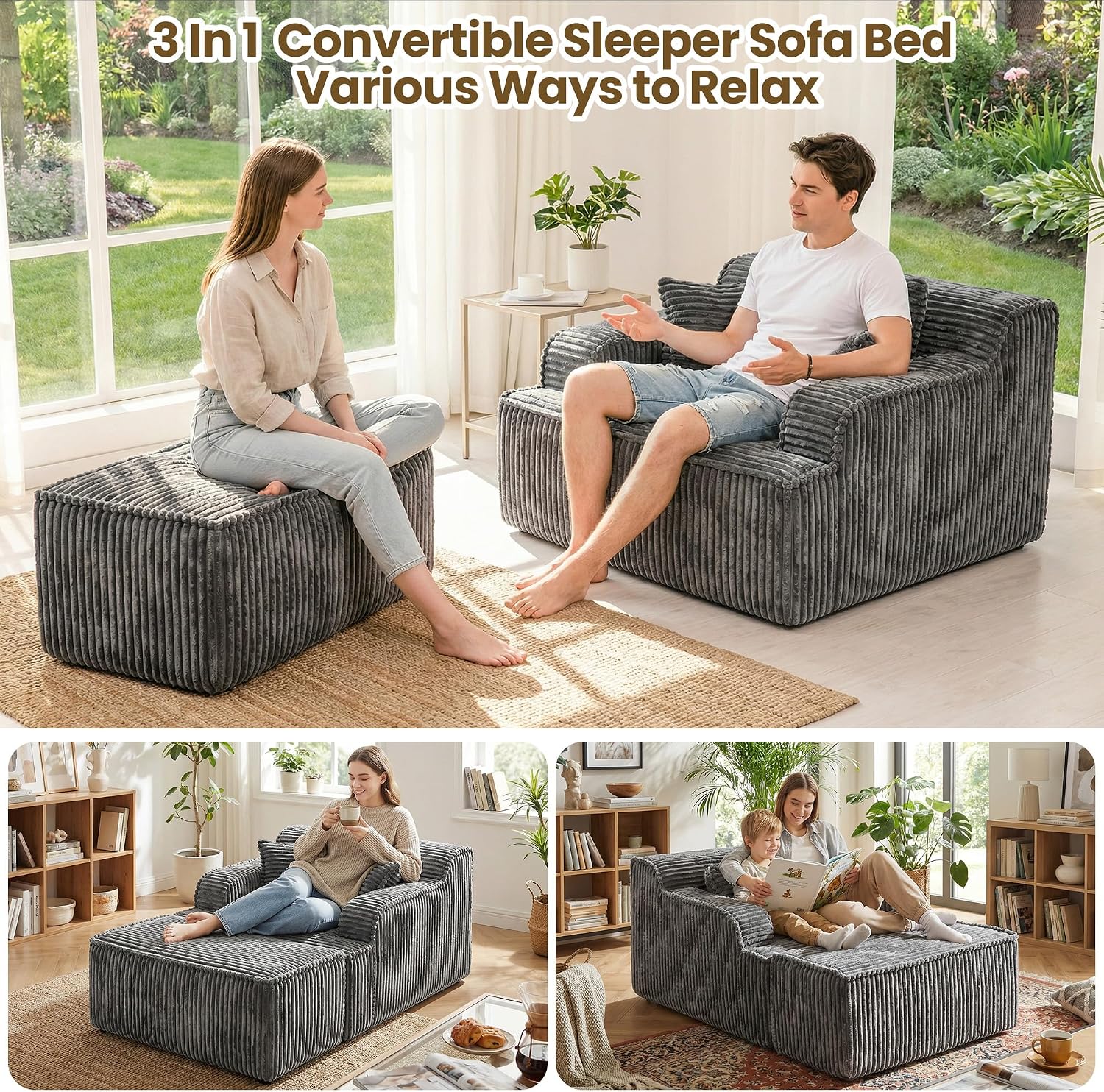 Grey Boneless Lounge Chair With Ottoman