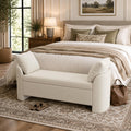 Beige Upholstered Storage Ottoman Bench With Pillows