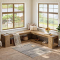 Brown Farmhouse L Shaped Storage Corner Bench No Cushion