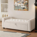 Beige Tufted Storage Ottoman Bench With Arm