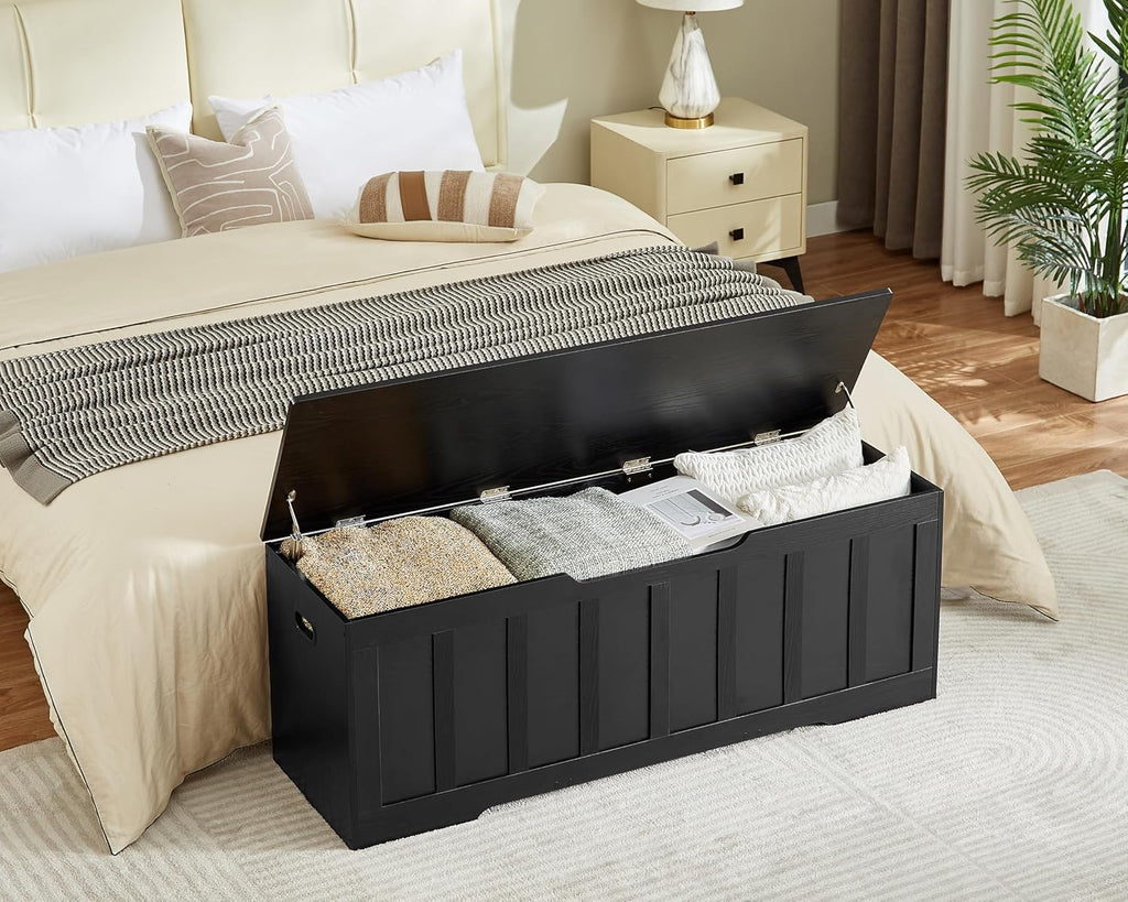 Black Extra Large Wooden Storage Chest Bench