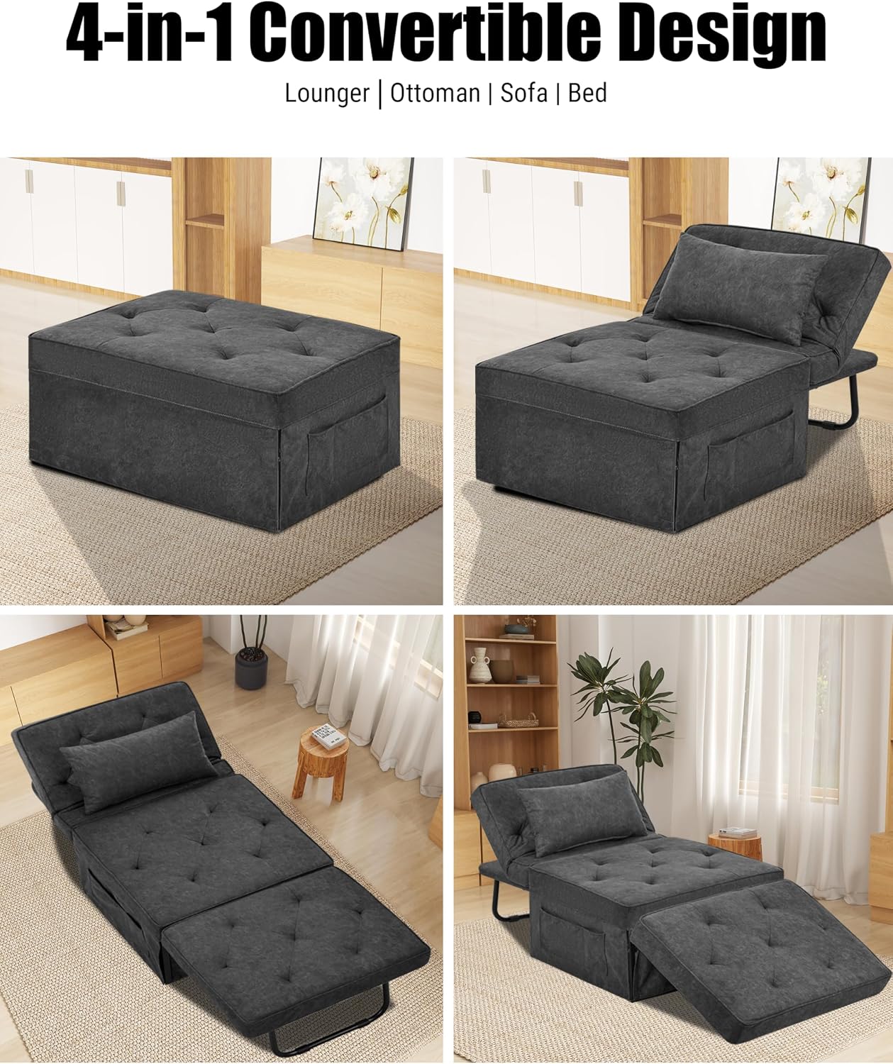 4-in-1 Linen Convertible Sofa Bed