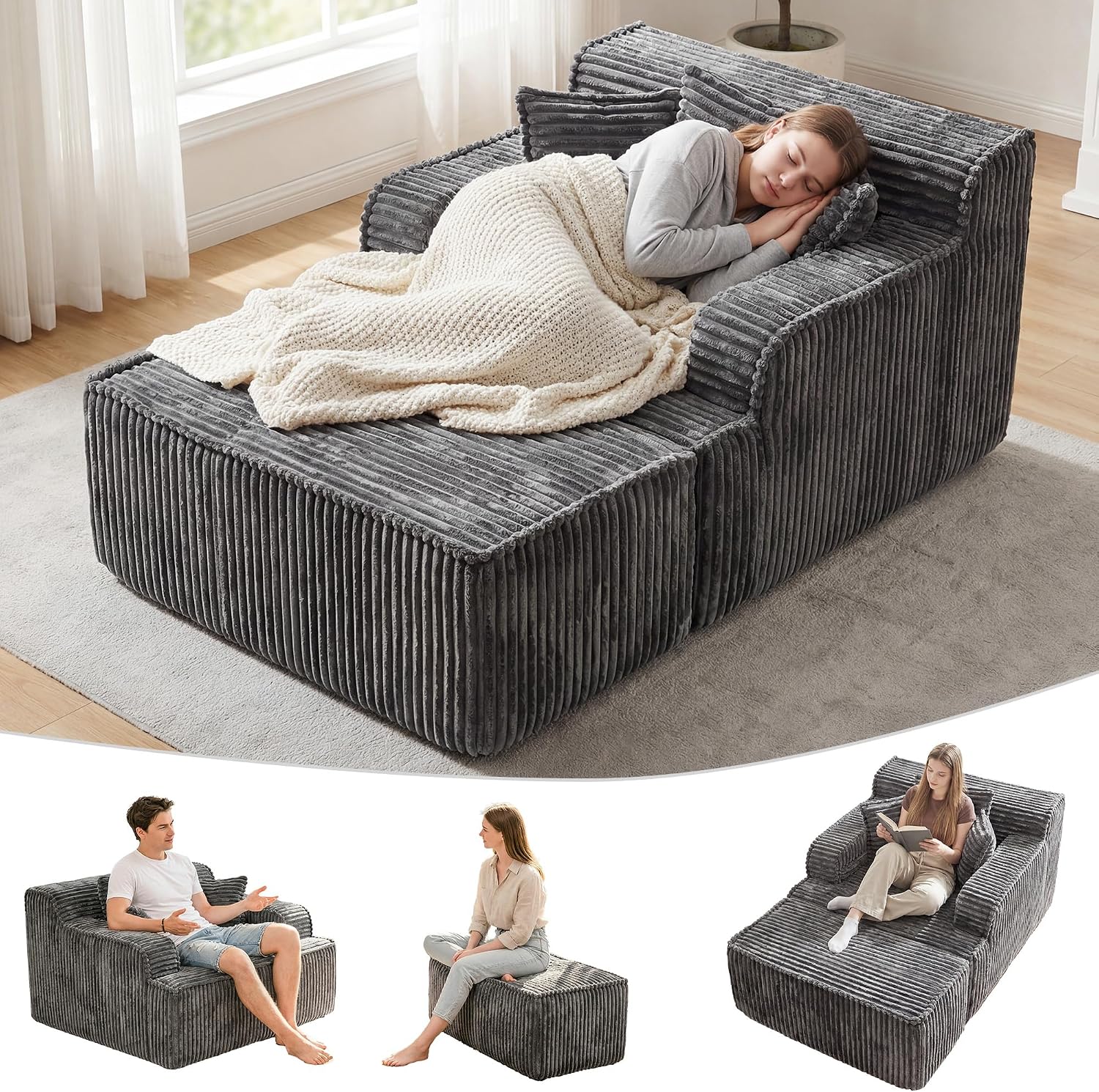 Grey Boneless Lounge Chair With Ottoman