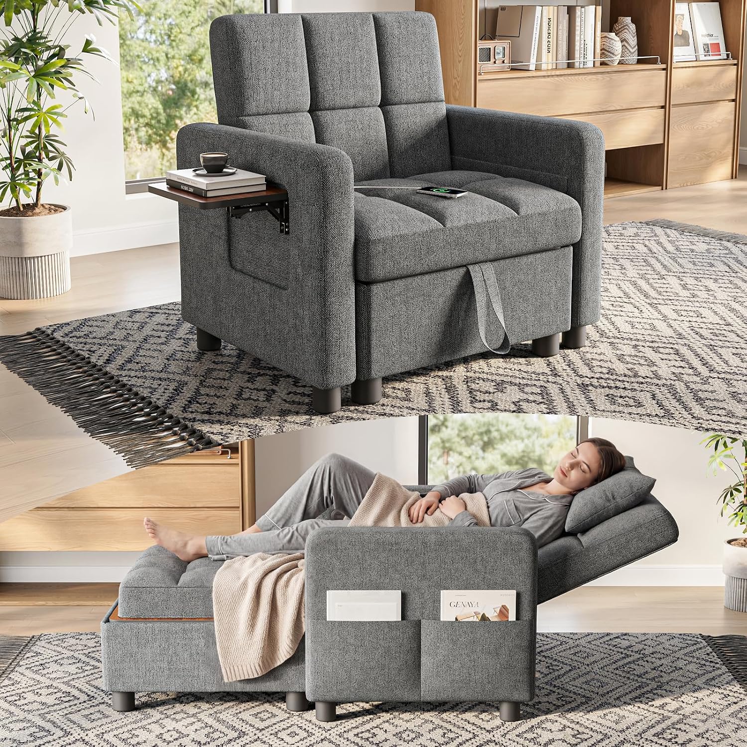 3-in-1 Storage Convertible Sleeper Chair