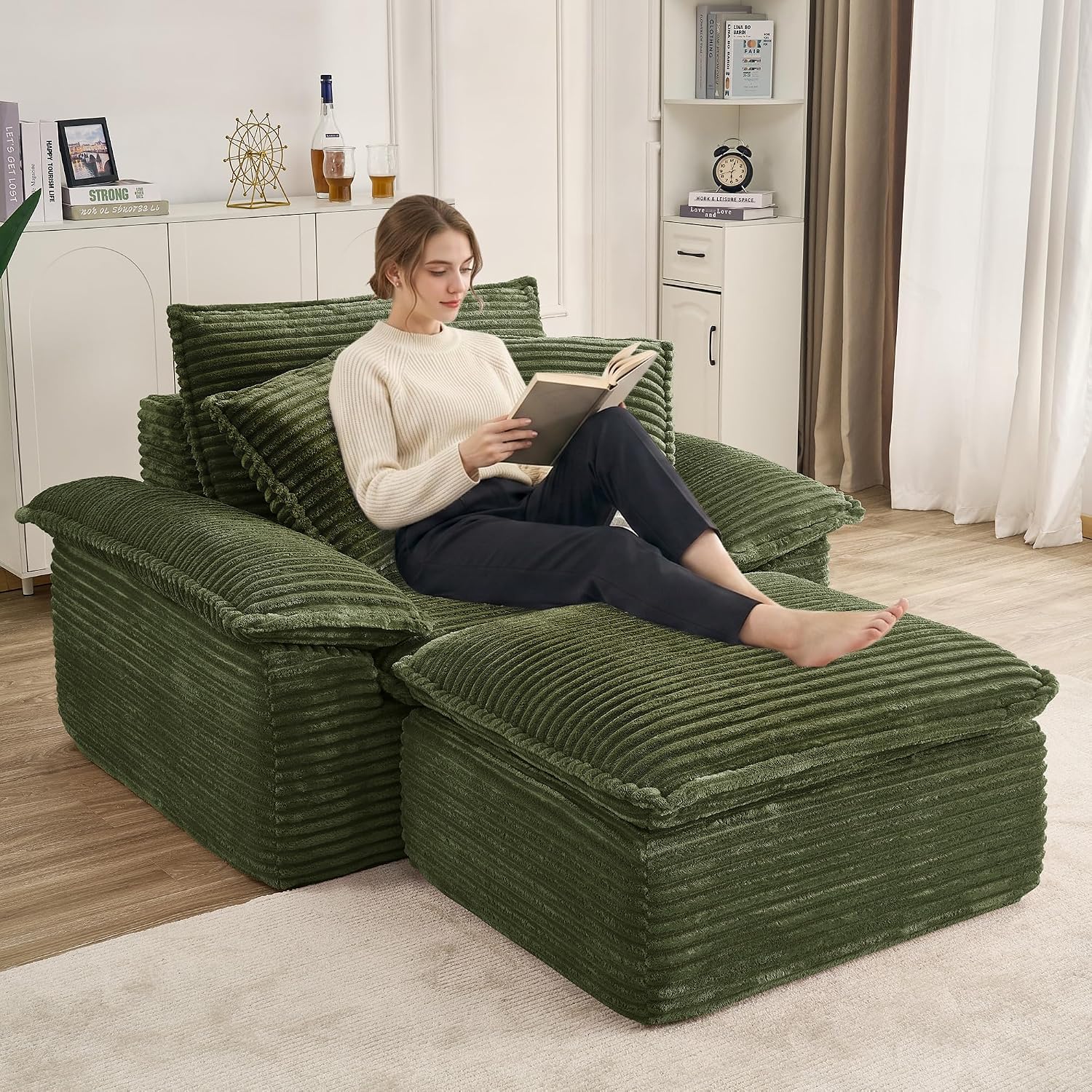 Corduroy Single Cloud Sofa With Ottoman