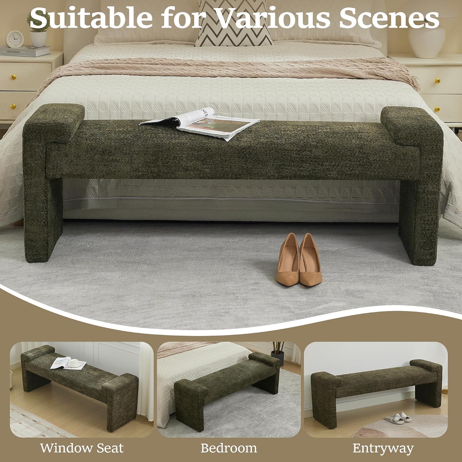 Green Modern Upholstered End of Bed Bench