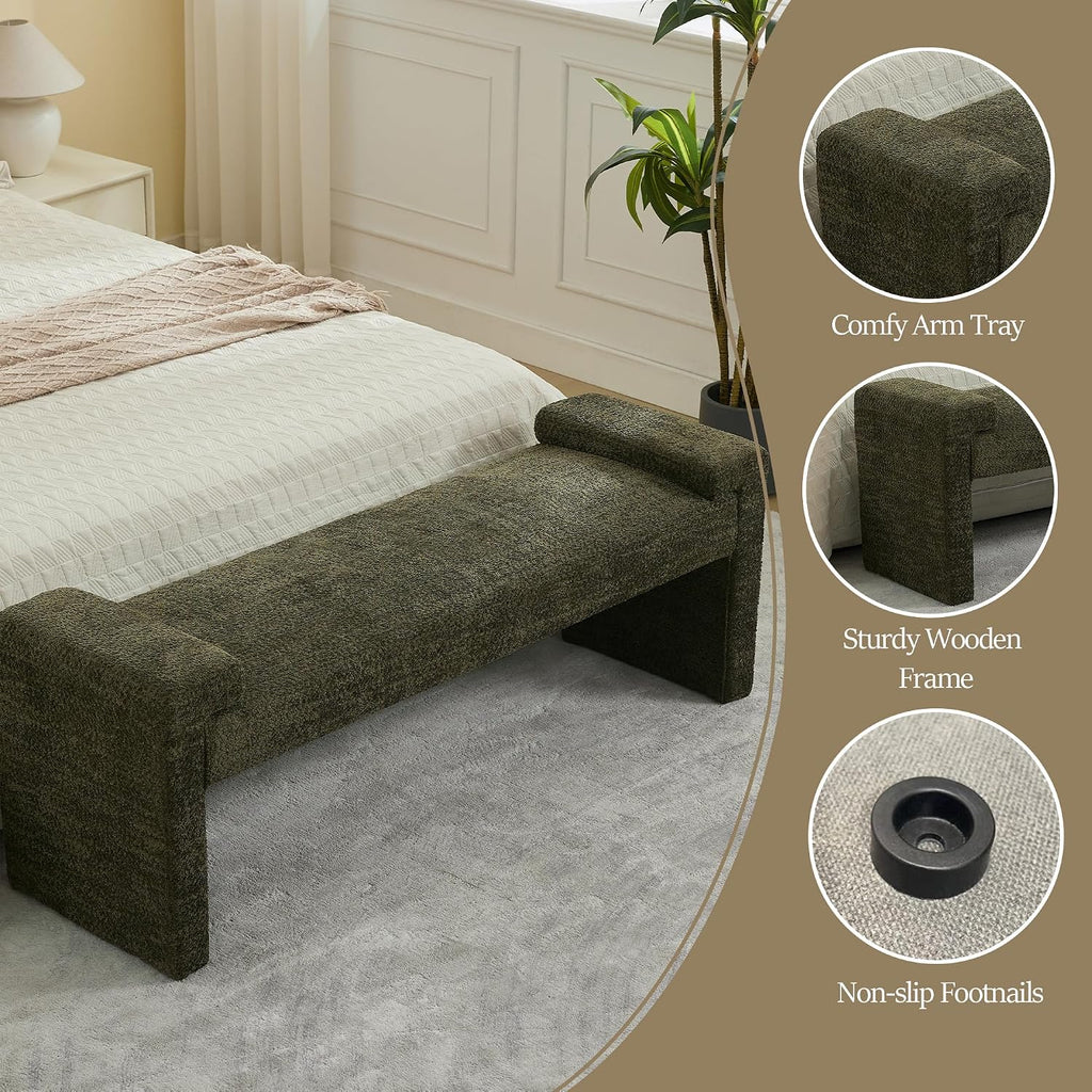 Green Modern Upholstered End of Bed Bench