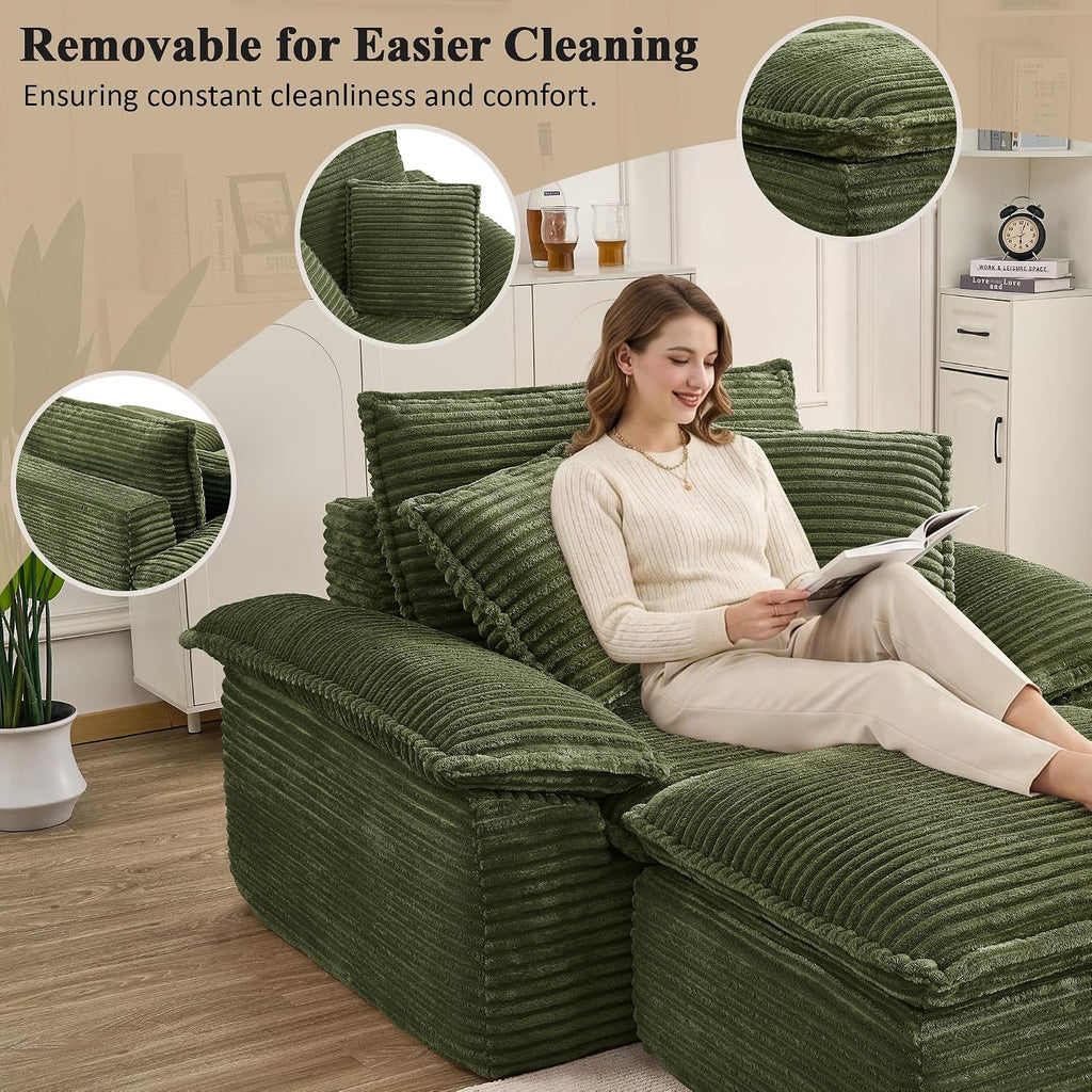 Corduroy Single Cloud Sofa With Ottoman