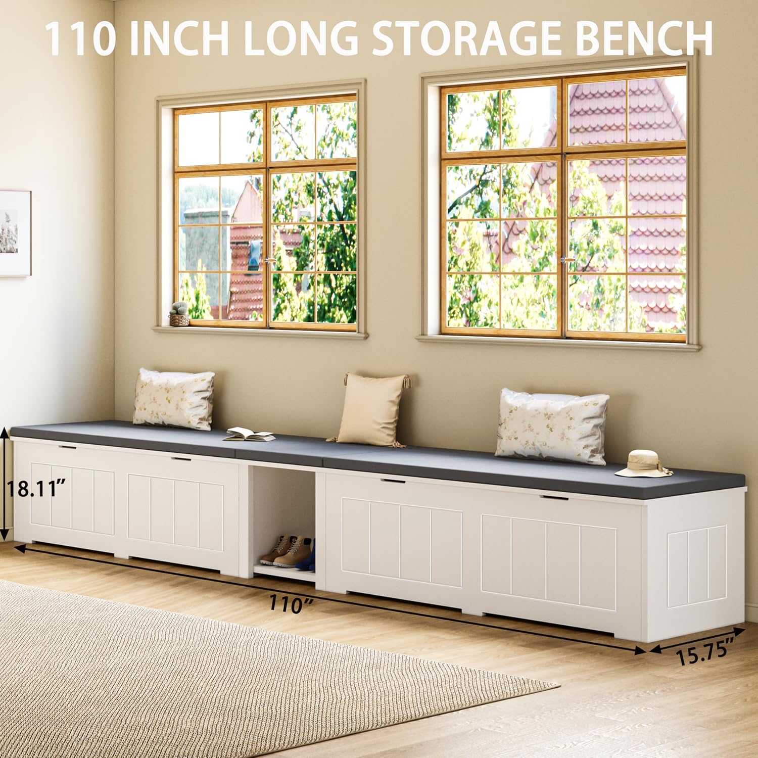 White L Shaped Storage Corner Bench With Cushion